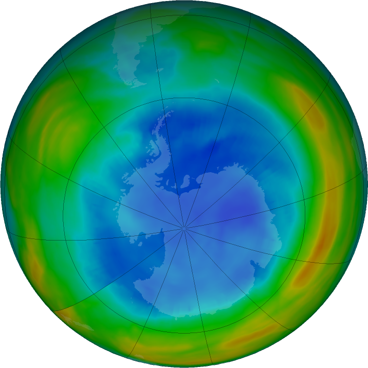 Antarctic ozone map for 15 August 2018